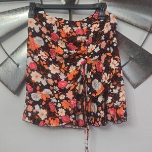 Cupshe Floral Ruffle Mini Skirt - Black Base with Orange & Yellow Flowers